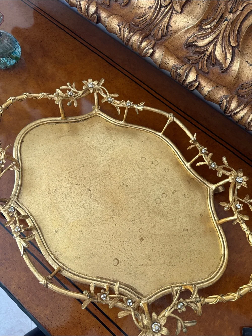 Gold Floral Decorative Vanity Tray - Elegant Home Bath Accessory